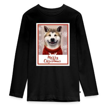 Charmant chien Akita dans un pull de Noël. - T-shirt manches longues Premium Ado - noir - Devant - AI Model Kid Female (0cm)