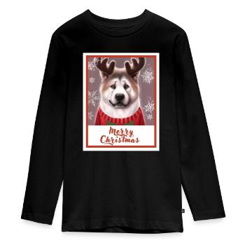 Gros chien Akita dans un pull de Noël rouge. - T-shirt manches longues Premium Ado - noir - Devant - AI Model Kid Female (0cm)