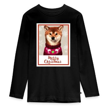 Shiba inu chien dans un pull de Noël rouge. - T-shirt manches longues Premium Ado - noir - Devant - AI Model Kid Female (0cm)