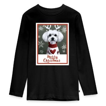 Doux chien maltais dans un pull de Noël rouge. - T-shirt manches longues Premium Ado - noir - Devant - AI Model Kid Female (0cm)