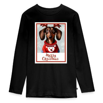 Portrait d’un teckel dans un pull de Noël rouge - T-shirt manches longues Premium Ado - noir - Devant - AI Model Kid Female (0cm)