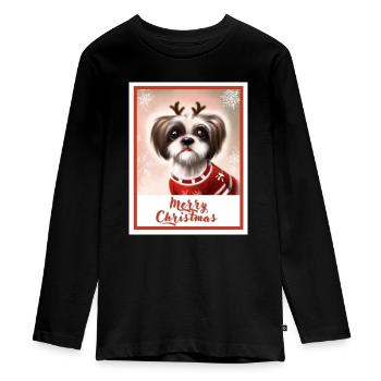 Mignon chien Shih tzu dans un pull de Noël. - T-shirt manches longues Premium Ado - noir - Devant - AI Model Kid Female (0cm)