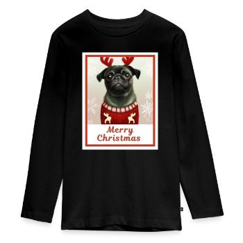 Porträt, süßes glückliches Hündchen (Mops) in einem Weihnachtsfest. - Teenager Premium Bio Langarmshirt - Schwarz - Vorne - AI Model Kid Female (0cm)