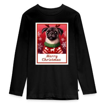 Porträt eines niedlichen Mops in festlicher Umgebung. - Teenager Premium Bio Langarmshirt - Schwarz - Vorne - AI Model Kid Female (0cm)