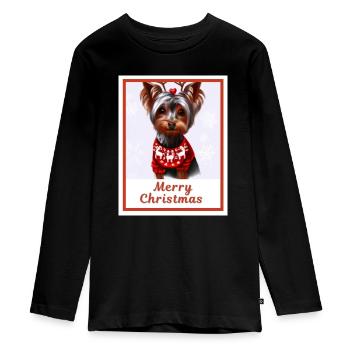 Yorkshire terrier dans un pull rouge festif. - T-shirt manches longues Premium Ado - noir - Devant - AI Model Kid Female (0cm)