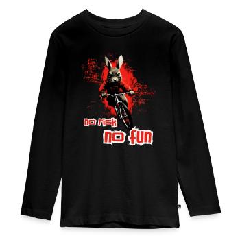 Raging hare on mountain bike: no risk no fun - Teenager Premium Organic Long Sleeve Shirt - black - Front - AI Model Kid Female (0cm)