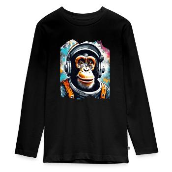 Astronaut chimp with headphones - Teenager Premium Organic Long Sleeve Shirt - black - Front - AI Model Kid Female (0cm)