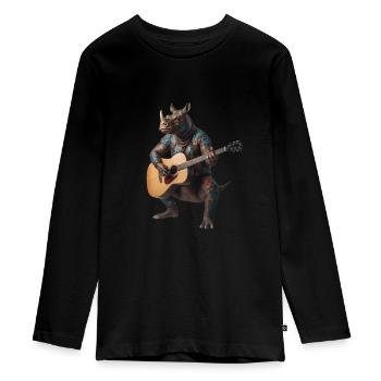 rhinoceros guitare - T-shirt manches longues Premium Ado - noir - Devant - AI Model Kid Female (0cm)