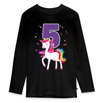 5. Geburtstag Mädchen Einhorn 5 Jahre Geschenk - Teenager Premium Bio Langarmshirt - Schwarz - Vorne - AI Model Kid Female (0cm)
