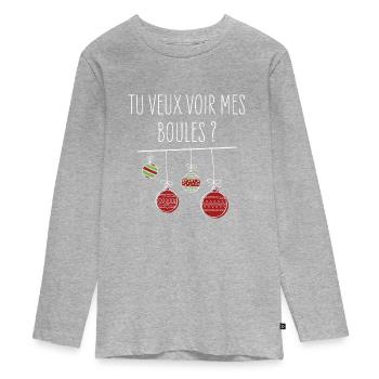 Tu veux voir mes boules ? - Humour Noël - T-shirt manches longues Premium Ado - gris chiné - Devant