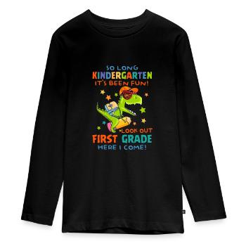 So lange Kindergarten, dass es Spaß gemacht hat, zuerst rauszuschauen - Teenager Premium Bio Langarmshirt - Schwarz - Vorne - AI Model Kid Female (0cm)