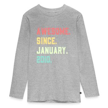 Großartig seit Januar 2010 - Teenager Premium Bio Langarmshirt - Grau meliert - Vorne