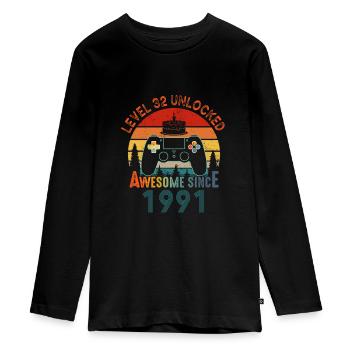 Level 32 Unlocked Awesome Since 1991 Funny Gamer - Teenager Premium Organic Long Sleeve Shirt - black - Front - AI Model Kid Female (0cm)