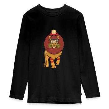 Pompier pompier lion dessin animé bande dessinée cadeau - T-shirt manches longues Premium Ado - noir - Devant - AI Model Kid Female (0cm)