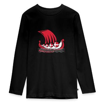 Denmark Dragon Boat Flag Viking Ship - Teenager Premium Organic Long Sleeve Shirt - black - Front - AI Model Kid Female (0cm)