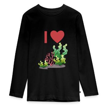 I love algae | Alge Tang Seaweed Botany - Teenager Premium Organic Long Sleeve Shirt - black - Front - AI Model Kid Female (0cm)