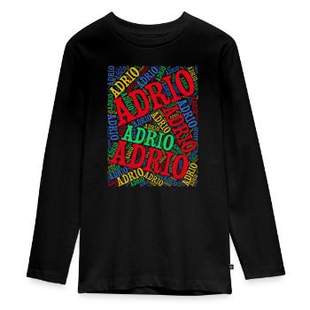 t-shirt Adrio word cloud t-shirt gift idea t-shirt - Teenager Premium Organic Long Sleeve Shirt - black - Front - AI Model Kid Female (0cm)