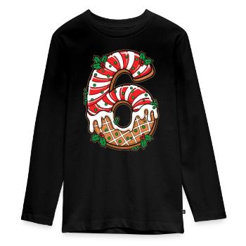 Christmas Numeral 6 Frosting - Teenager Premium Organic Long Sleeve Shirt - black - Front - AI Model Kid Female (0cm)