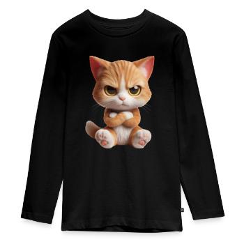 Katze grimmig 2 - Teenager Premium Bio Langarmshirt - Schwarz - Vorne - AI Model Kid Female (0cm)