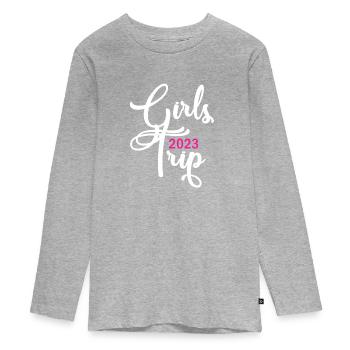 Mädelstrip 2023 Girls Trip Crew Mädelstour Mädels - Teenager Premium Bio Langarmshirt - Grau meliert - Vorne