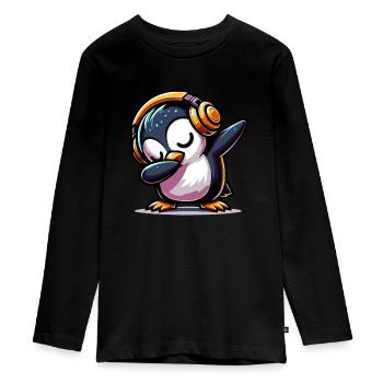 Dabbing Penguin - Teenager Premium Organic Long Sleeve Shirt - black - Front - AI Model Kid Female (0cm)