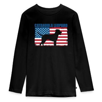 Louisiana Catahoula Leopard Dog - Teenager Premium Organic Long Sleeve Shirt - black - Front - AI Model Kid Female (0cm)