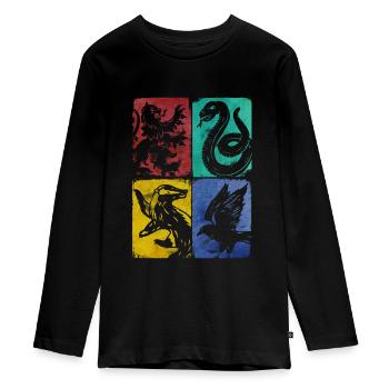 Harry Potter Häuser Wappen Kachel-Mix - Teenager Premium Bio Langarmshirt - Schwarz - Vorne - AI Model Kid Female (0cm)