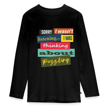 Thinking About Puzzling Jigsaw Hobby Puzzler - Teenager Premium Organic Long Sleeve Shirt - black - Front - AI Model Kid Female (0cm)