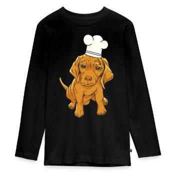 Chien toque de chef - T-shirt manches longues Premium Ado - noir - Devant - AI Model Kid Female (0cm)