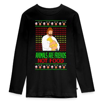 Vegan Jesus Ugly Pixel Sweater - Teenager Premium Organic Long Sleeve Shirt - black - Front - AI Model Kid Female (0cm)
