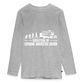 Mähdrescher Getreide Landwirt Evolution Lustig - Teenager Premium Bio Langarmshirt - Grau meliert - Vorne