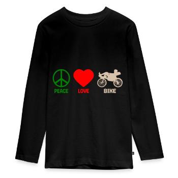Recumbent recumbent bike bicycle Peace Love saying - Teenager Premium Organic Long Sleeve Shirt - black - Front - AI Model Kid Female (0cm)