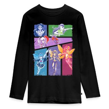 DC Super Hero Girls Superheldinnen Collage - Teenager Premium Bio Langarmshirt - Schwarz - Vorne - AI Model Kid Female (0cm)