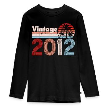 Millésime 2012 Palmiers Rétro Anniversaire - T-shirt manches longues Premium Ado - noir - Devant - AI Model Kid Female (0cm)