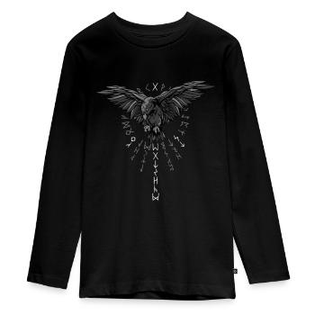 Rabenbrüder Futhark Hugin Munin Odin - Teenager Premium Bio Langarmshirt - Schwarz - Vorne - AI Model Kid Female (0cm)
