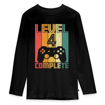 4. Geburtstag Gamer Level 4 Complete 4 Jahre - Teenager Premium Bio Langarmshirt - Schwarz - Vorne - AI Model Kid Female (0cm)