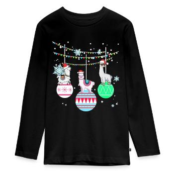 Lama Alpaka Vikunja Weihnachten Geschenk - Teenager Premium Bio Langarmshirt - Schwarz - Vorne - AI Model Kid Female (0cm)