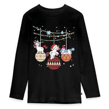 Einhorn Einhörner Santa Weihnachten Geschenk - Teenager Premium Bio Langarmshirt - Schwarz - Vorne - AI Model Kid Female (0cm)