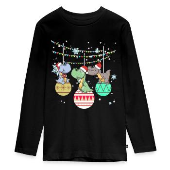 Dinosaurier T-Rex Santa Weihnachten Geschenk - Teenager Premium Bio Langarmshirt - Schwarz - Vorne - AI Model Kid Female (0cm)