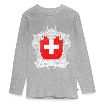 Switzerland Helvetia Patriot Swiss Cross Dragon - Teenager Premium Organic Long Sleeve Shirt - heather grey - Front
