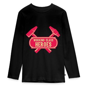 WORKING CLASS HERO Retro Mechanic Gift - Teenager Premium Organic Long Sleeve Shirt - black - Front - AI Model Kid Female (0cm)