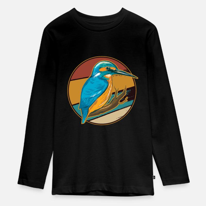 Piume di baffo del martin pescatore grafica blu cobalto - Maglia a maniche lunghe ecologica premium per ragazzi - nero