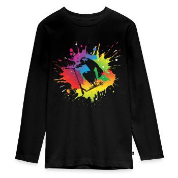 Scooter stunt - Teenager Premium Organic Long Sleeve Shirt - black - Front - AI Model Kid Female (0cm)