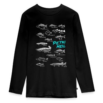 Petri Heil Fischarten Angeln Angler Fischkunde - Teenager Premium Bio Langarmshirt - Schwarz - Vorne - AI Model Kid Female (0cm)