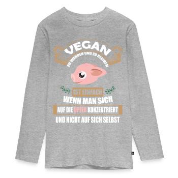 Veganer Vegan Tierschutz Tierrechte Soja Tofu - Teenager Premium Bio Langarmshirt - Grau meliert - Vorne