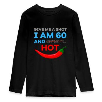 60 years and hot - Teenager Premium Organic Long Sleeve Shirt - black - Front - AI Model Kid Female (0cm)