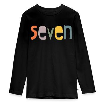 Seventh birthday I am 7 years retro design - Teenager Premium Organic Long Sleeve Shirt - black - Front - AI Model Kid Female (0cm)