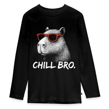 CHILL BRO – Lustiges Capybara mit Sonnenbrille - Teenager Premium Bio Langarmshirt - Schwarz - Vorne - AI Model Kid Female (0cm)