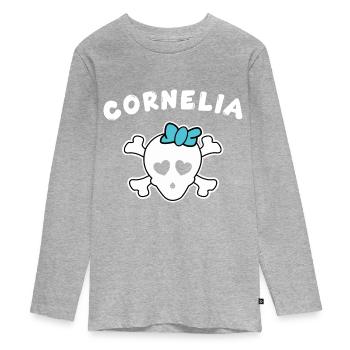 Piratin Cornelia Design für Mädchen und Frauen - Teenager Premium Bio Langarmshirt - Grau meliert - Vorne