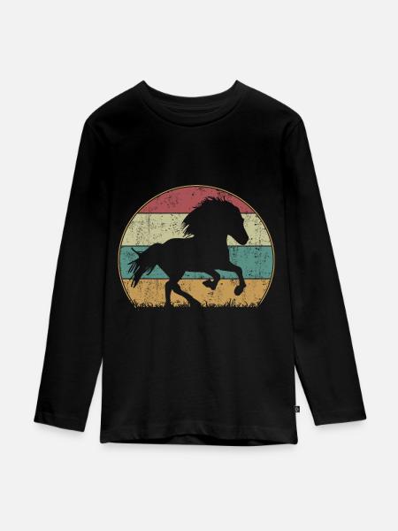 Icelandic Horse Tölt Retro Vintage Silhouette - Teenager Premium Organic Long Sleeve Shirt - black
